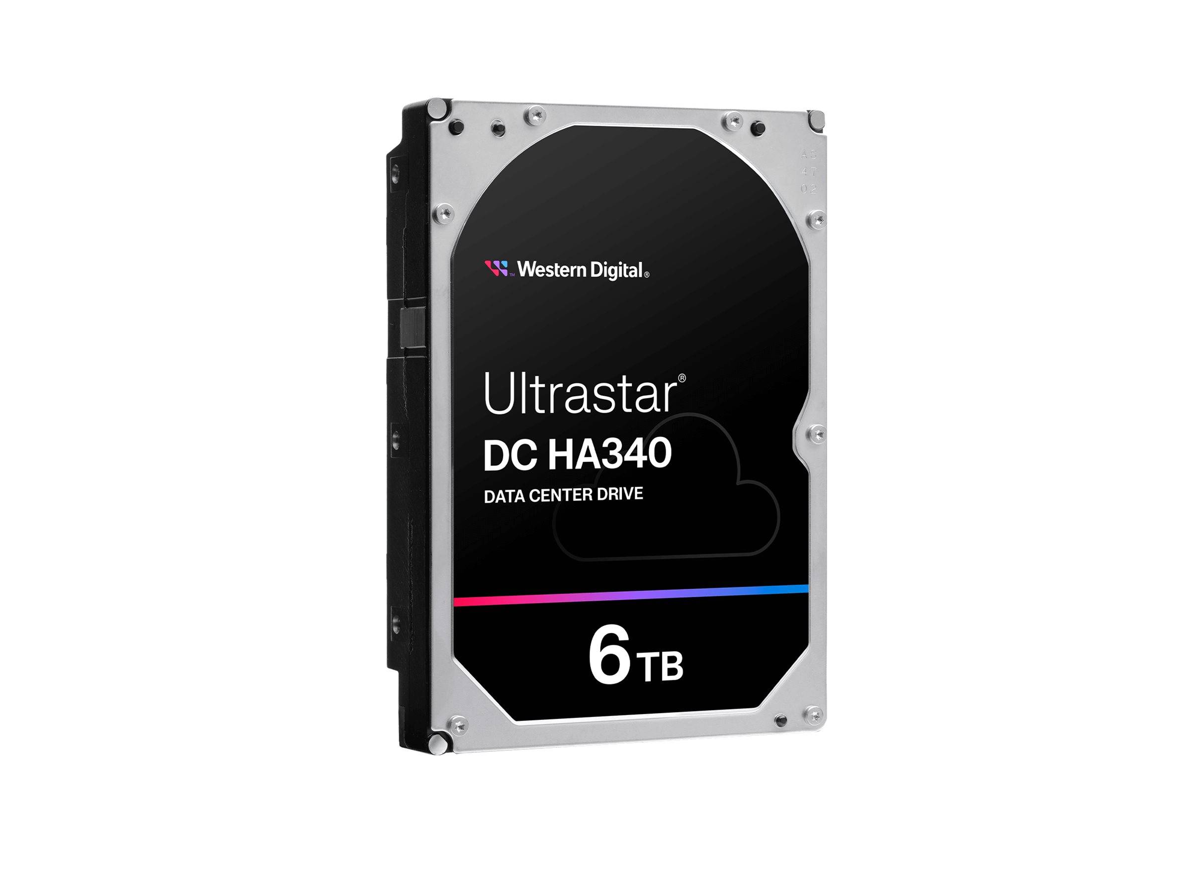 Western Digital Ultrastar DC HA340 6TB Datencenter-Festplatte auf weißem Hintergrund.