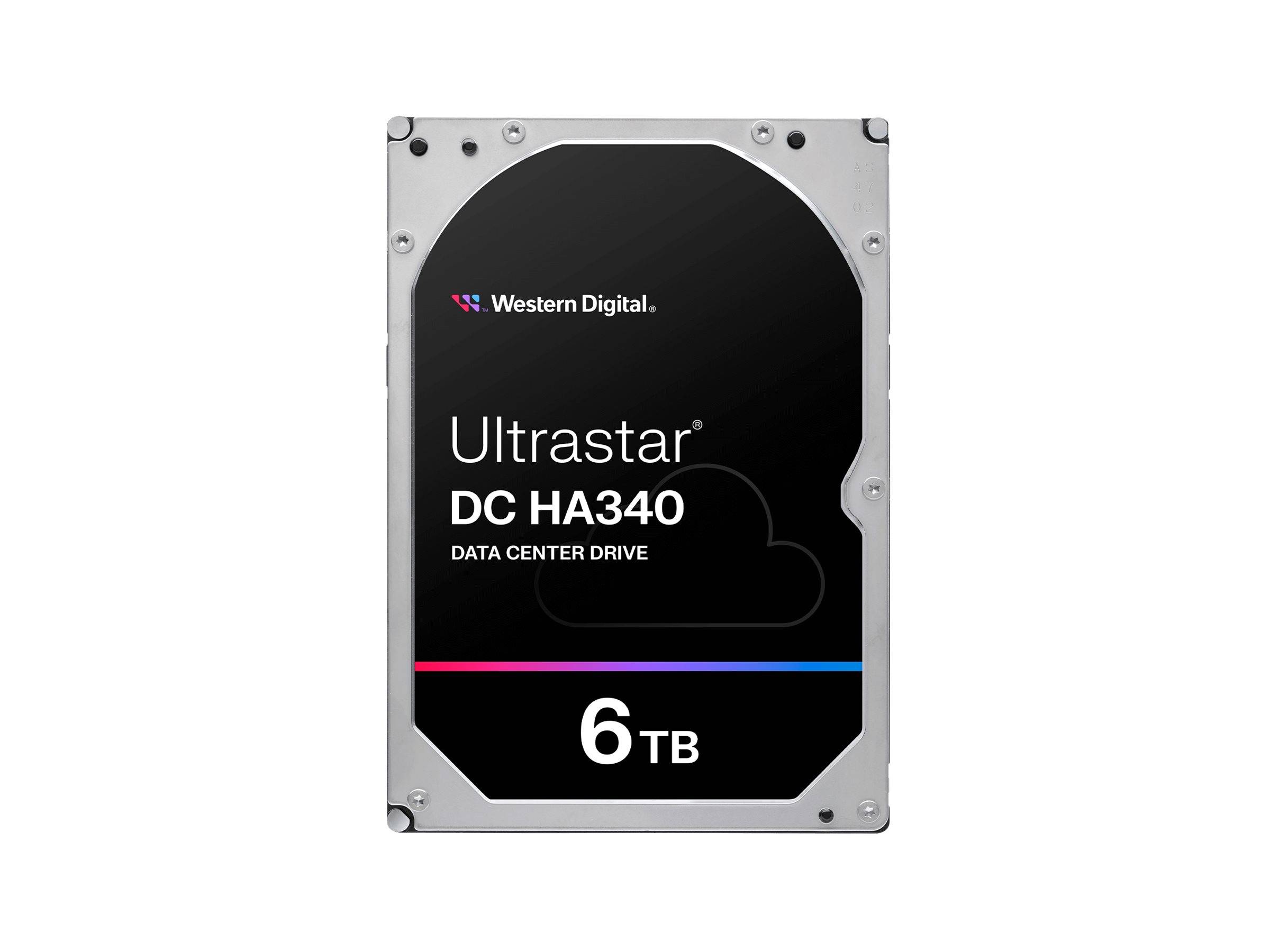 Western Digital Ultrastar DC HA340 6TB Festplatte für Rechenzentren von vorne gezeigt.