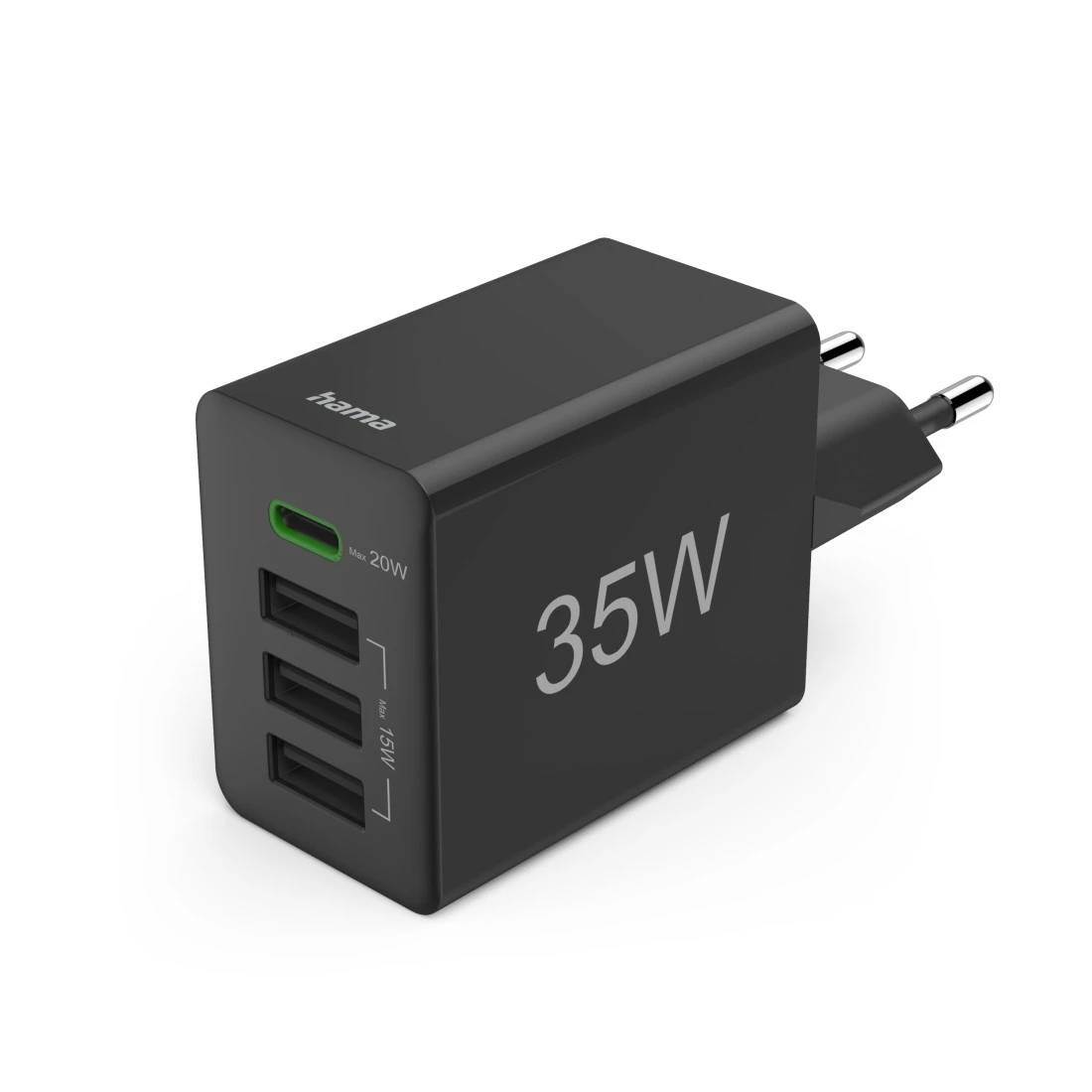 Hama Schnellladegerät 1x USB-C PD 3x USB-A Mini-Ladegerät 35W Schwarz USB Ladegerät - Schnellladegerät