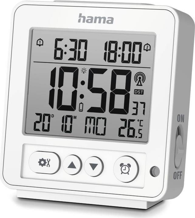 Hama Digitaler Funkwecker Rhodos, LCD, Weiß (00185894)