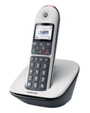 Ein schnurloses Telefon mit weißer Basisstation, digitaler Anzeige mit '12:47 Uhr' und numerischer Tastatur.