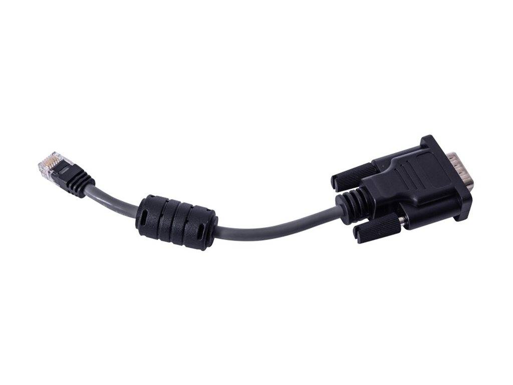 Ein schwarzes VGA-Kabel mit einem Anschluss, das zum Verbinden von Videoanzeigegeräten mit Computern oder Monitoren verwendet wird.