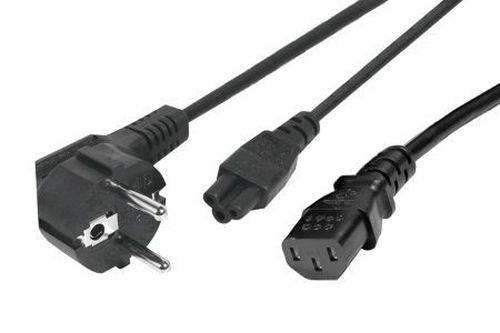 Y-Netzanschlusskabel, Schutzkontaktstecker abgewinkelt an 1x Kaltgerätebuchse C13 / 1x 3pol Buchse C