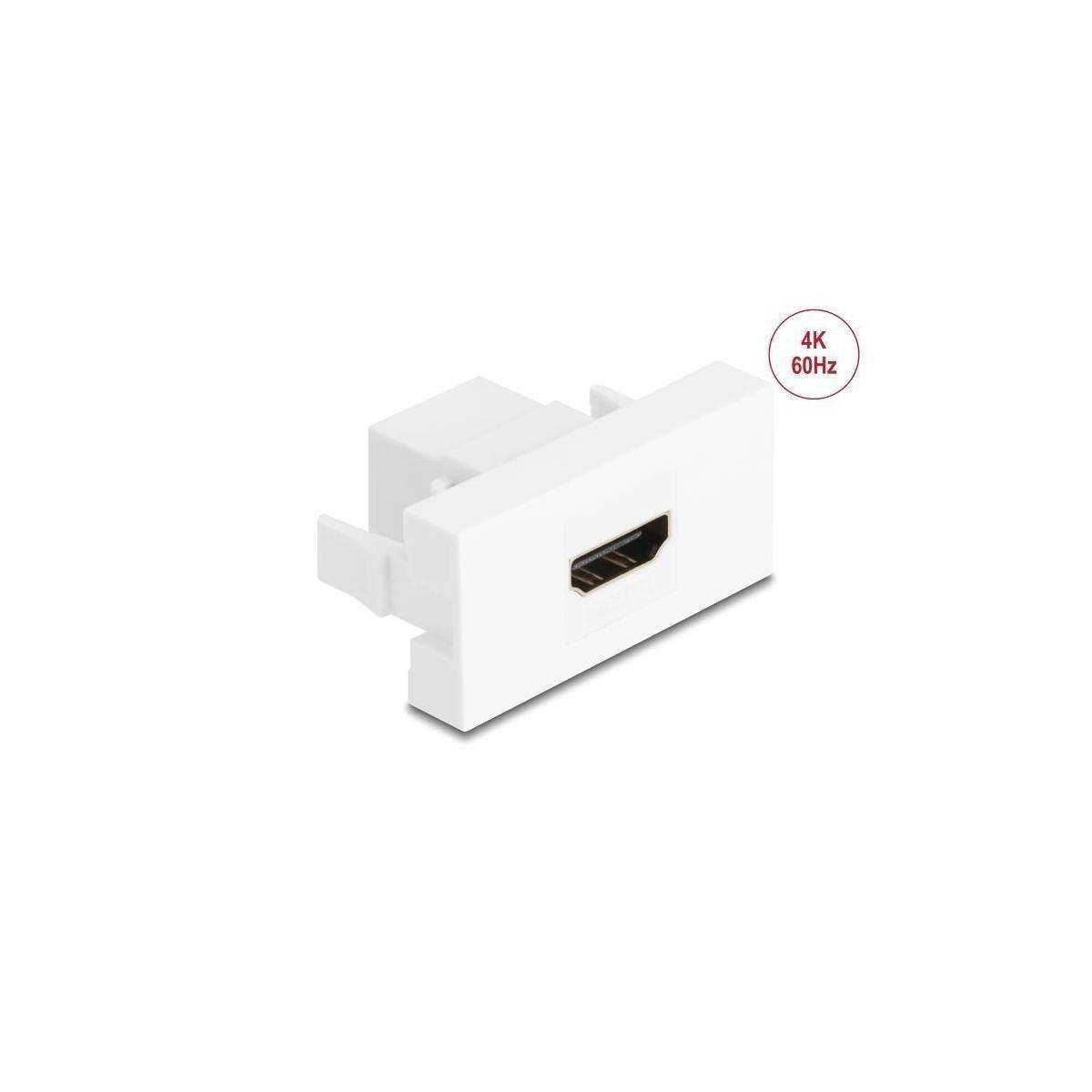 Weiße HDMI-Wandplatte mit einem einzelnen Anschluss, beschriftet mit „4K 60Hz