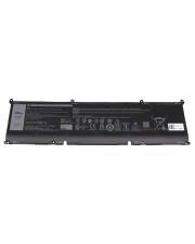 Lange rechteckige schwarze Laptop-Batterie auf weißem Hintergrund, mit gedruckten Etiketten und Anschlussfahnen.