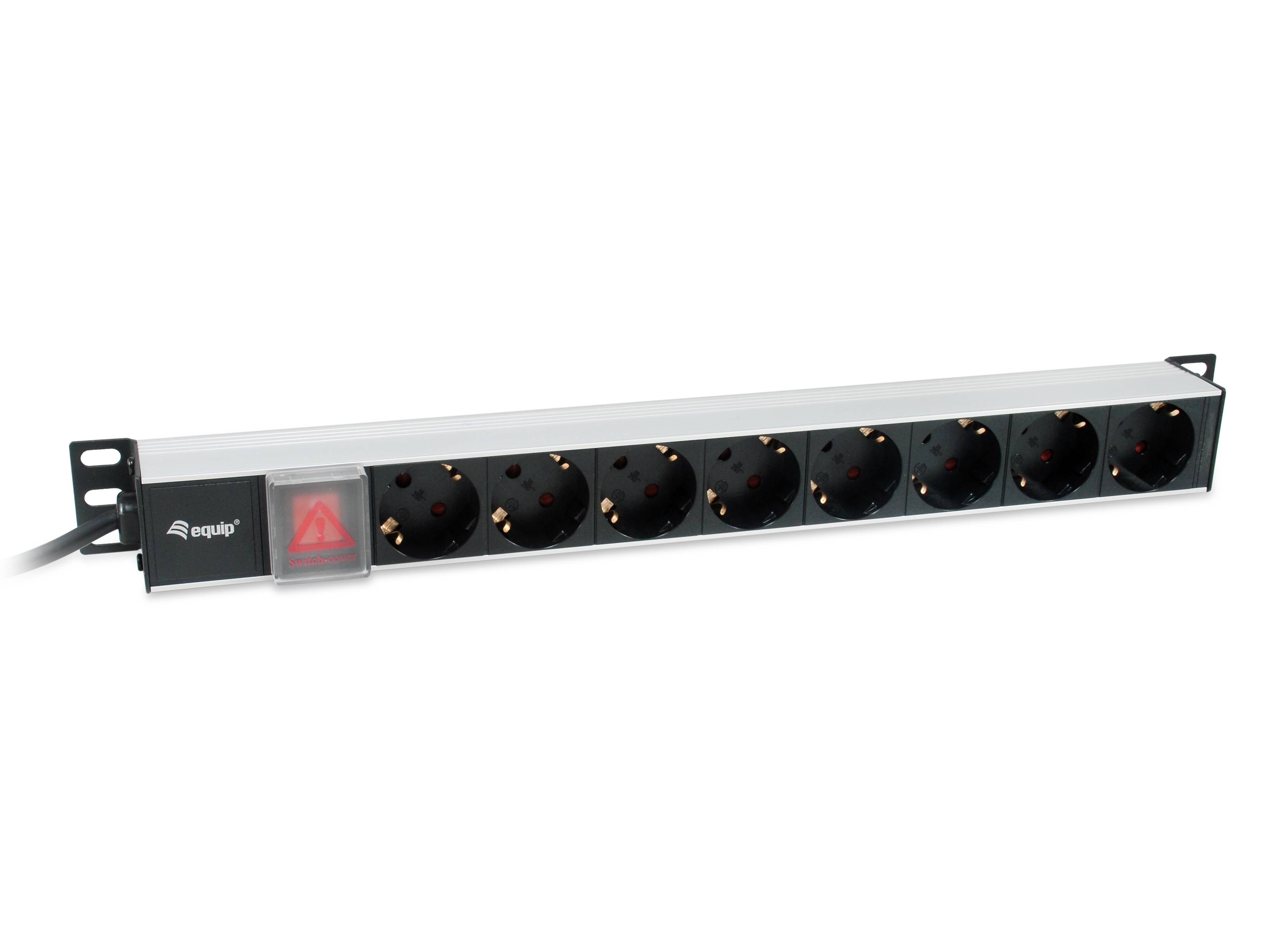 Equip 19" Steckdosenleiste 8xSchuko+Switch->St.90° si. Alu.