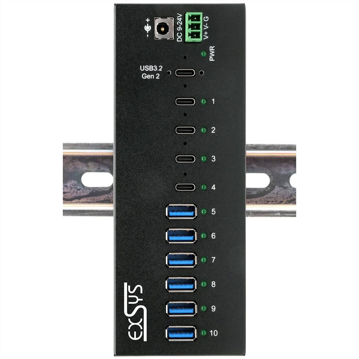 EXSYS EX-12280HMS 10-Port USB 3.2 Gen 2 Metall HUB, mit 4x C-Anschlüsse und 6x A-Anschlüsse