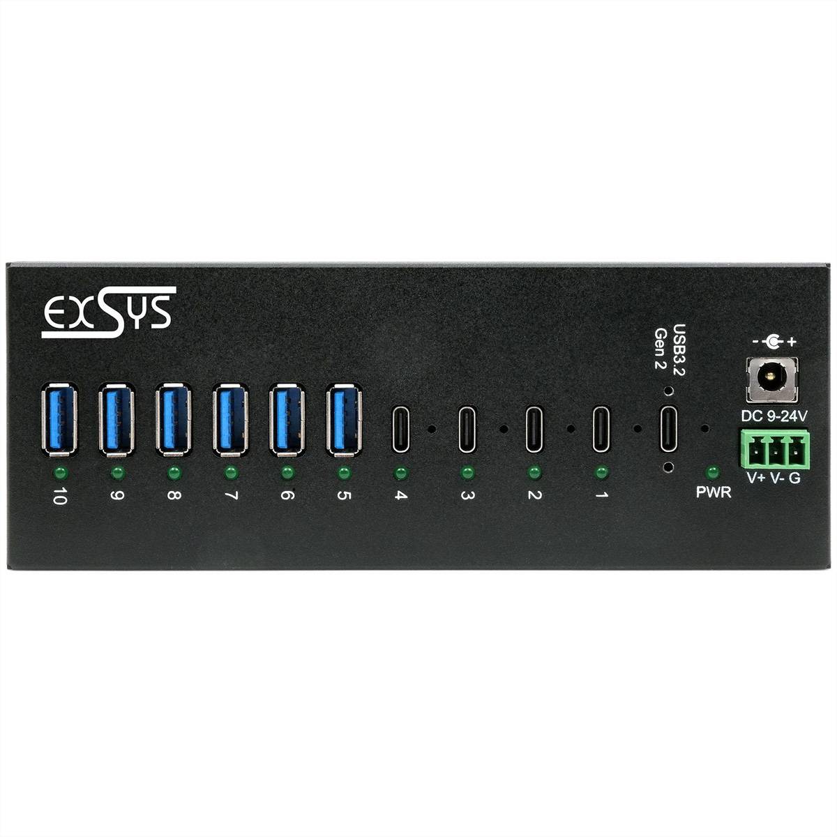EXSYS EX-12280HMS 10-Port USB 3.2 Gen 2 Metall HUB, mit 4x C-Anschlüsse und 6x A-Anschlüsse