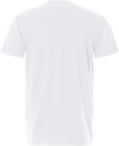 Ein schlichtes weißes T-Shirt von vorne vor einem schwarzen Hintergrund.