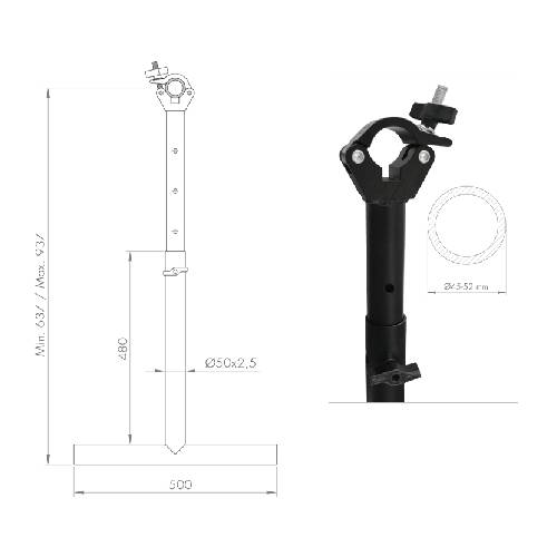 GUIL TTL-01/N - Mehrzweck-Teleskoparm (T-förmig | max. 100 kg Tragfähigkeit | 4 einstellbare Positionen)