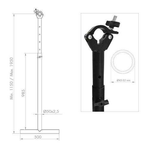 GUIL TTL-02/N - Mehrzweck-Teleskoparm (T-förmig | max. 100 kg Tragfähigkeit | 9 einstellbare Positionen)