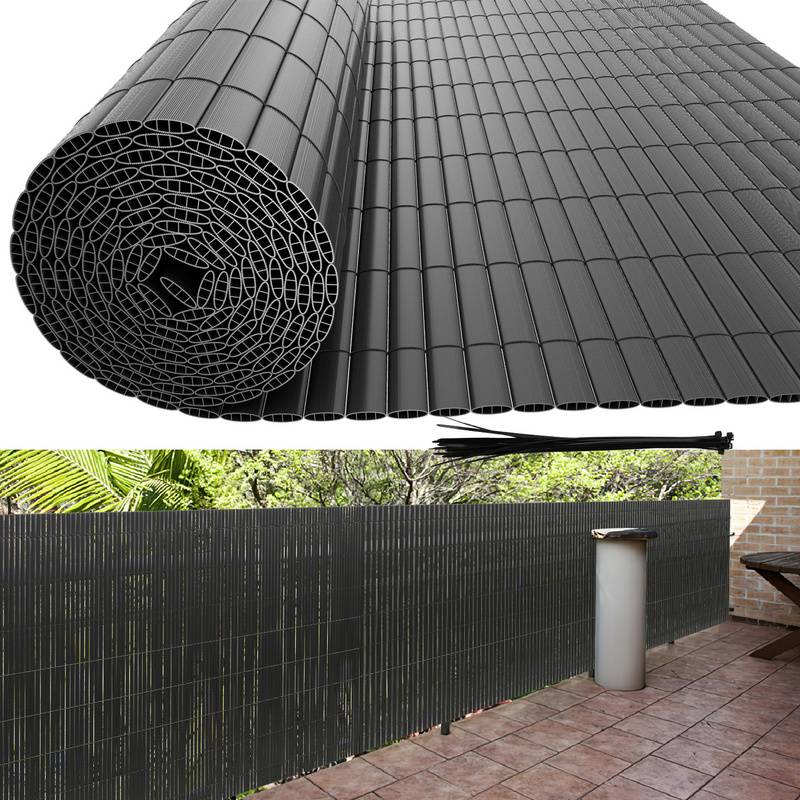PVC Sichtschutzmatte Doppelte Verstärkung Innen, Balkon Sichtschutz mit Kabelbindern, Sichtschutzzaun Windschutz Wasserdicht ohne Bohren, Grau 1,2
