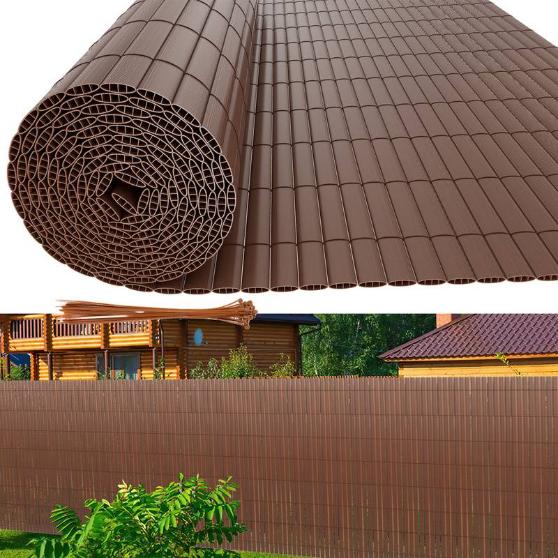 PVC Sichtschutzmatte Doppelte Verstärkung Innen, Balkon Sichtschutz mit Kabelbindern, Sichtschutzzaun Windschutz Wasserdicht ohne Bohren, Braun 1,6
