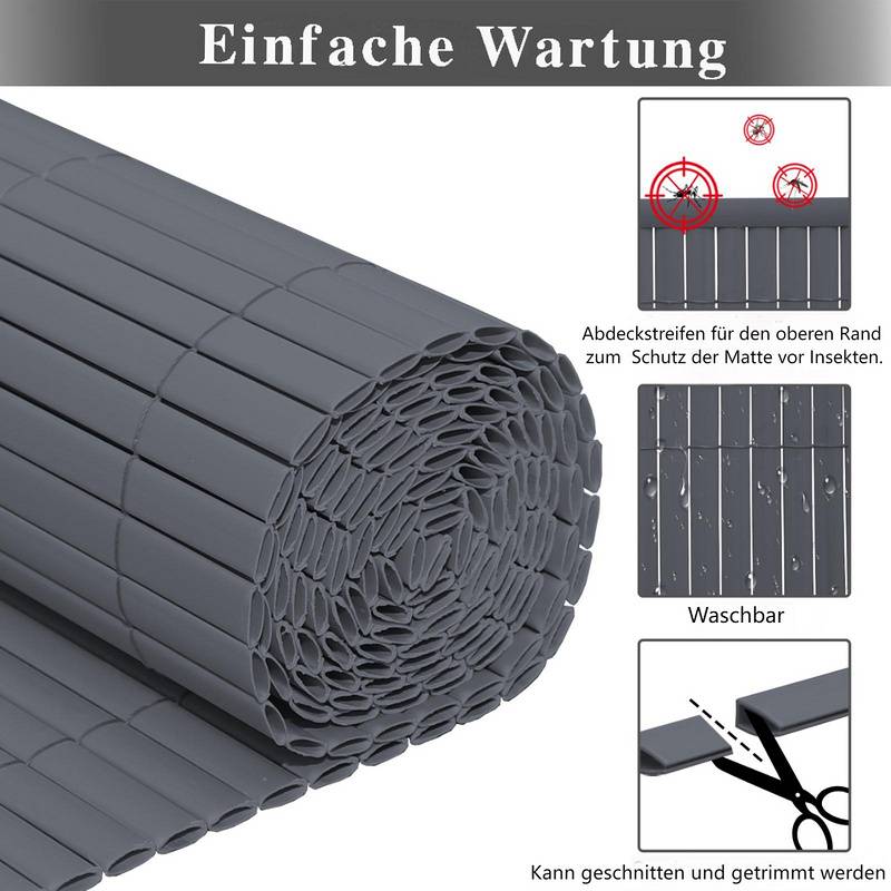 PVC Sichtschutzmatte Sichtschutzzaun Balkonsichtschutz Windschutz Sichtschutz für Zaun Balkon grau 90 x 800 cm