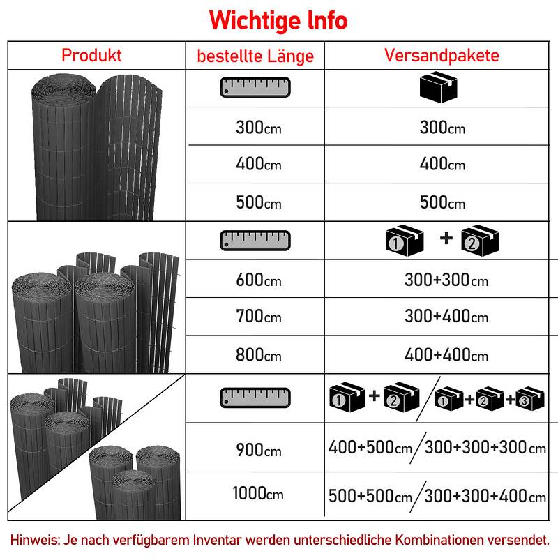 PVC Sichtschutzmatte Sichtschutzzaun Balkonsichtschutz Windschutz Sichtschutz für Zaun Balkon grau 180 x 800 cm