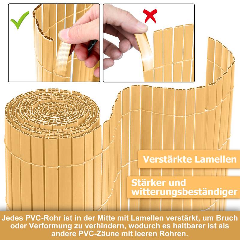 PVC Sichtschutzmatte Sichtschutzzaun Sichtschutz für Zaun Balkon Bambus 1,4 x 4m