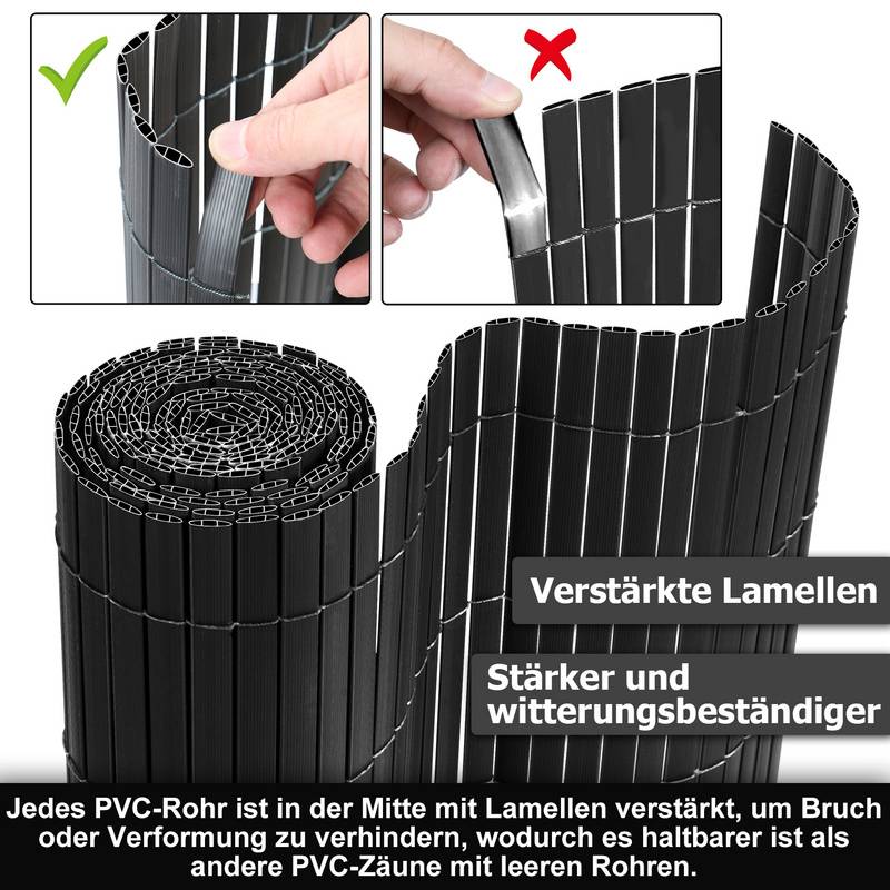 PVC Sichtschutzmatte Sichtschutzzaun Sichtschutz für Zaun Balkon Grau 1,4 x 5m