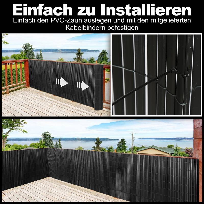 PVC Sichtschutzmatte Sichtschutzzaun Sichtschutz für Zaun Balkon Grau 1,6 x 3m