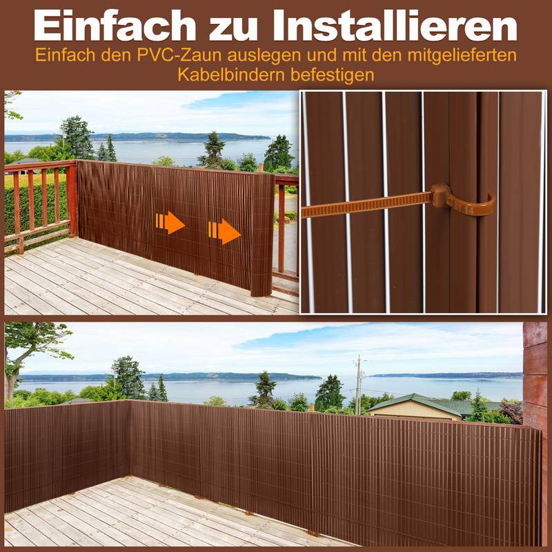 PVC Sichtschutzmatte Sichtschutzzaun Sichtschutz für Zaun Balkon Braun 1,2 x 3m