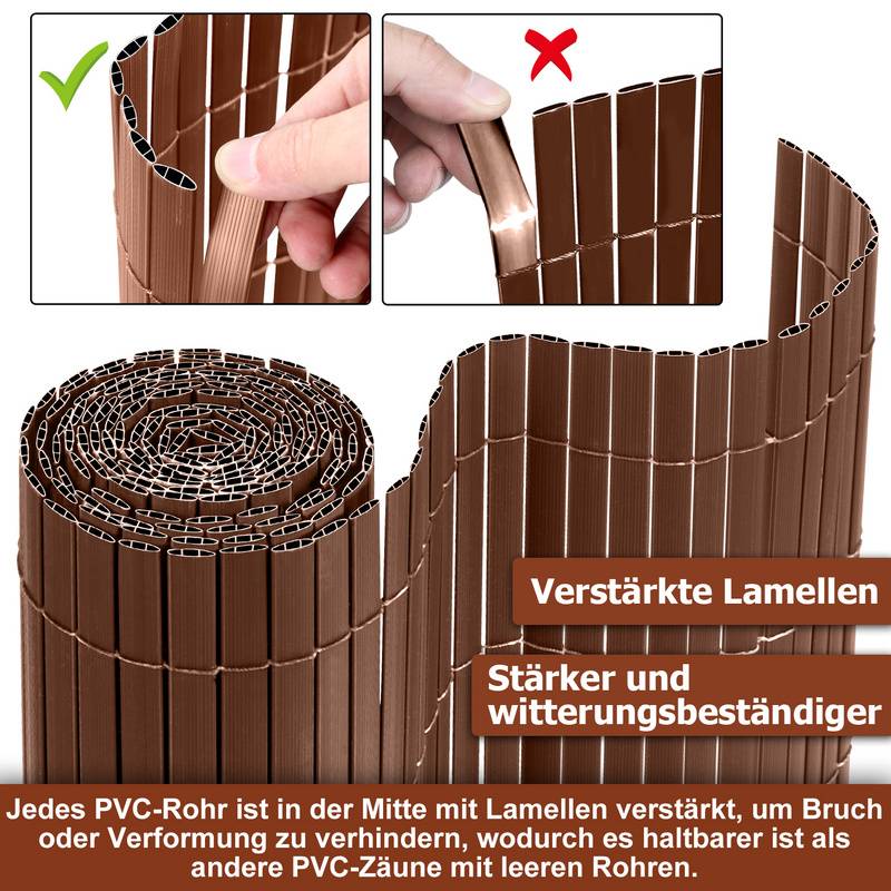 PVC Sichtschutzmatte Sichtschutzzaun Sichtschutz für Zaun Balkon Braun 1,2 x 3m