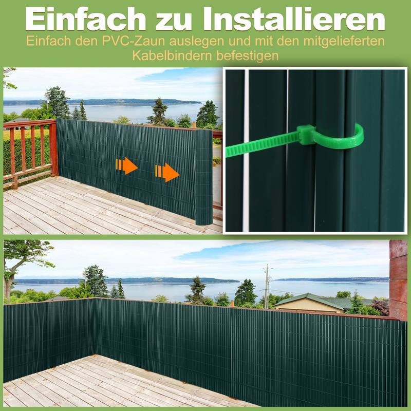 PVC Sichtschutzmatte Sichtschutzzaun Sichtschutz für Zaun Balkon Grün 1,6 x 4m