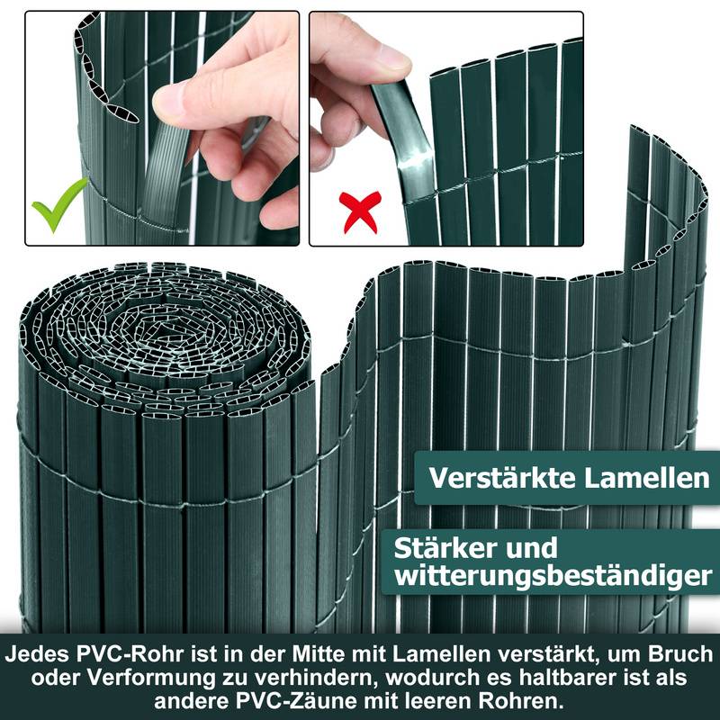 PVC Sichtschutzmatte Sichtschutzzaun Sichtschutz für Zaun Balkon Grün 1,6 x 5m