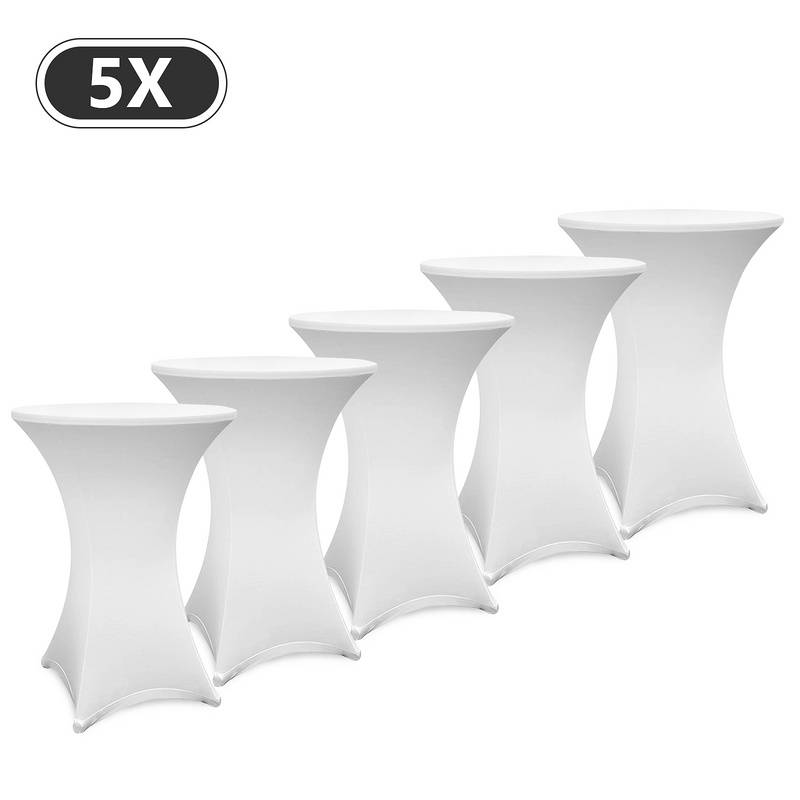 5x Stehtischhusse Stretch für Bistrotisch mit 4 Fußlaschen elastisch Ø 60-65x110 cm Weiß