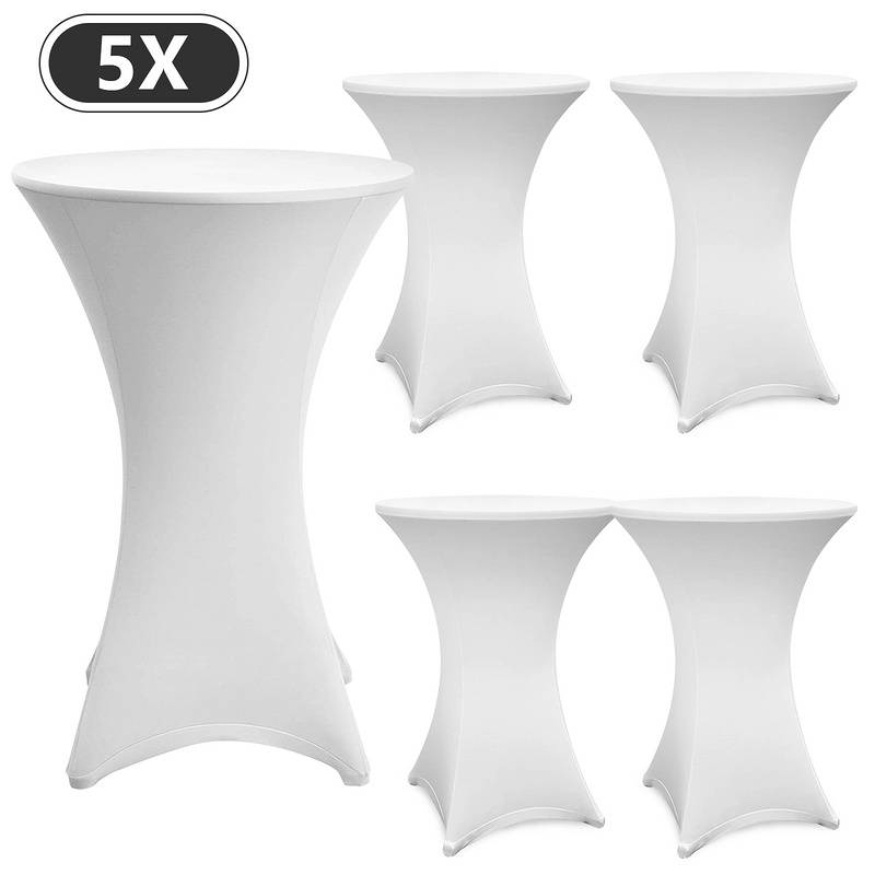 5x Stehtischhusse Stretch für Bistrotisch mit 4 Fußlaschen elastisch Ø 70-75x110 cm Weiß