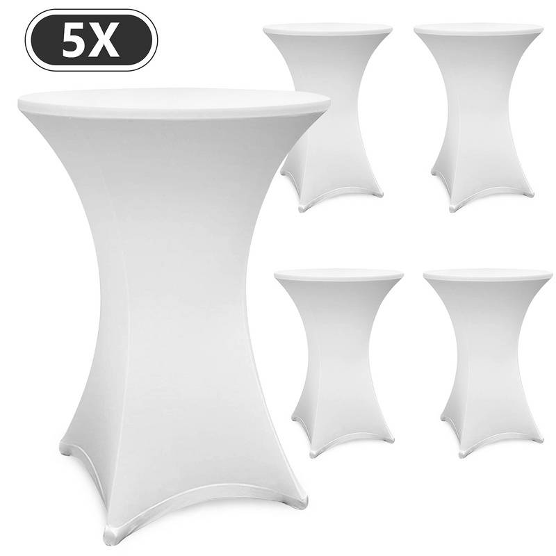 5x Stehtischhusse Stretch für Bistrotisch mit 4 Fußlaschen elastisch Ø 80-85x110 cm Weiß