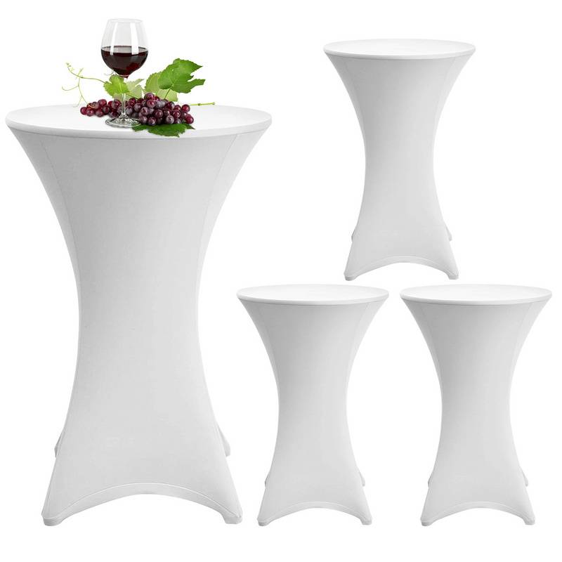 4x Stehtischhusse Stretch für Bistrotisch mit 4 Fußlaschen elastisch Ø 60-65x110 cm Weiß