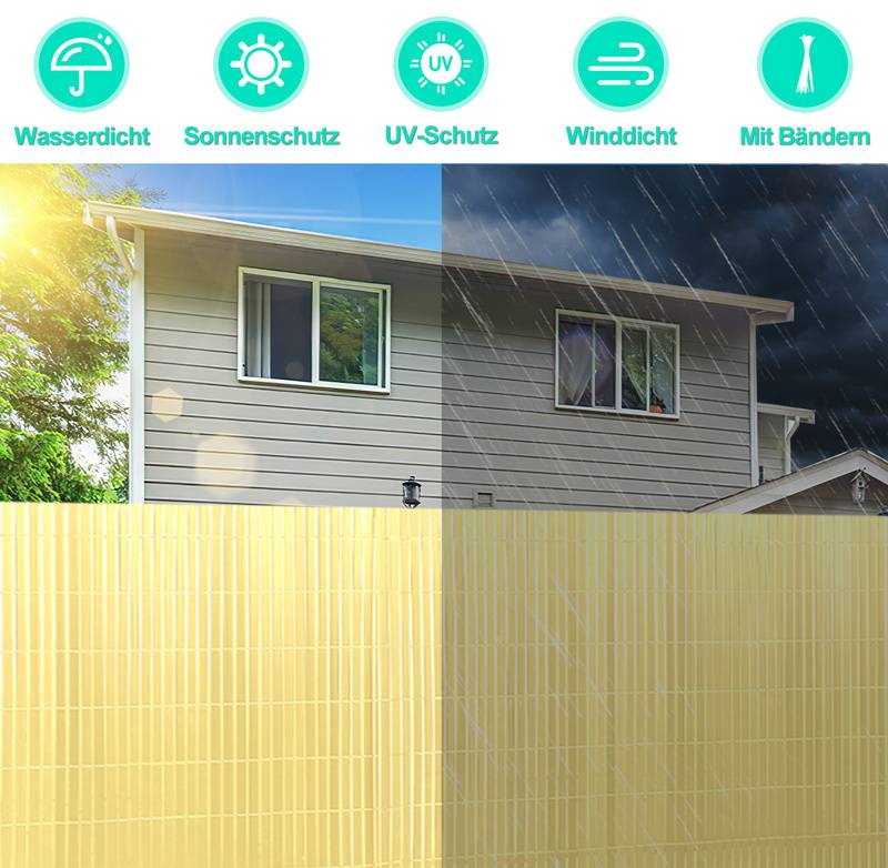 PVC Sichtschutzmatte Verstärkung Innen, Balkon Sichtschutz mit Kabelbindern, Sichtschutzzaun Windschutz Wasserdicht ohne Bohren für Balkon Garten,
