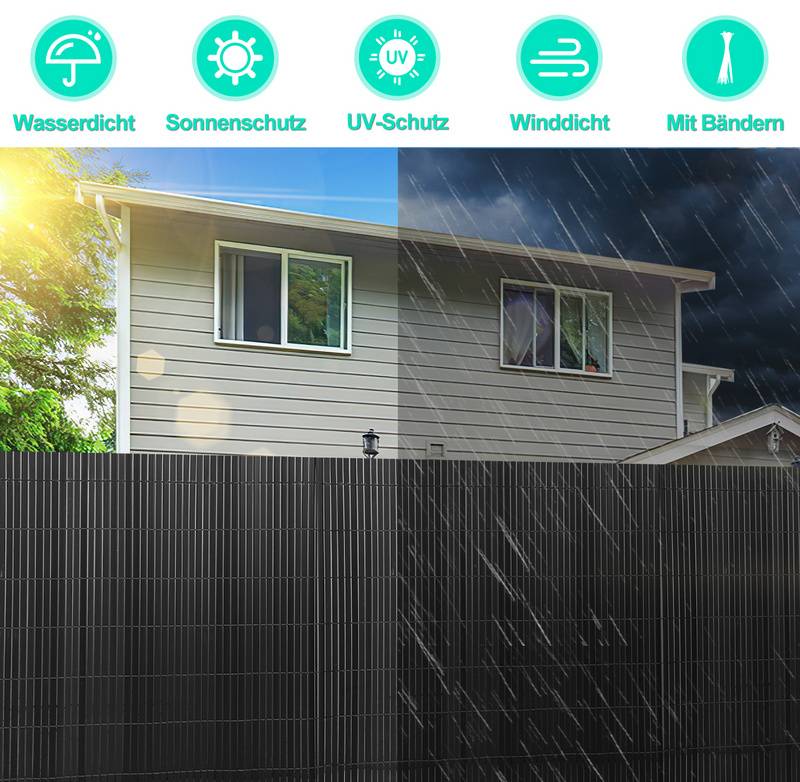 PVC Sichtschutzmatte Verstärkung Innen, Balkon Sichtschutz mit Kabelbindern, Sichtschutzzaun Windschutz Wasserdicht ohne Bohren für Balkon Garten,