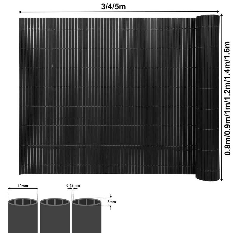 PVC Sichtschutzmatte Doppelte Verstärkung Innen, Balkon Sichtschutz mit Kabelbindern, Sichtschutzzaun Windschutz Wasserdicht ohne Bohren, Grau 0,8