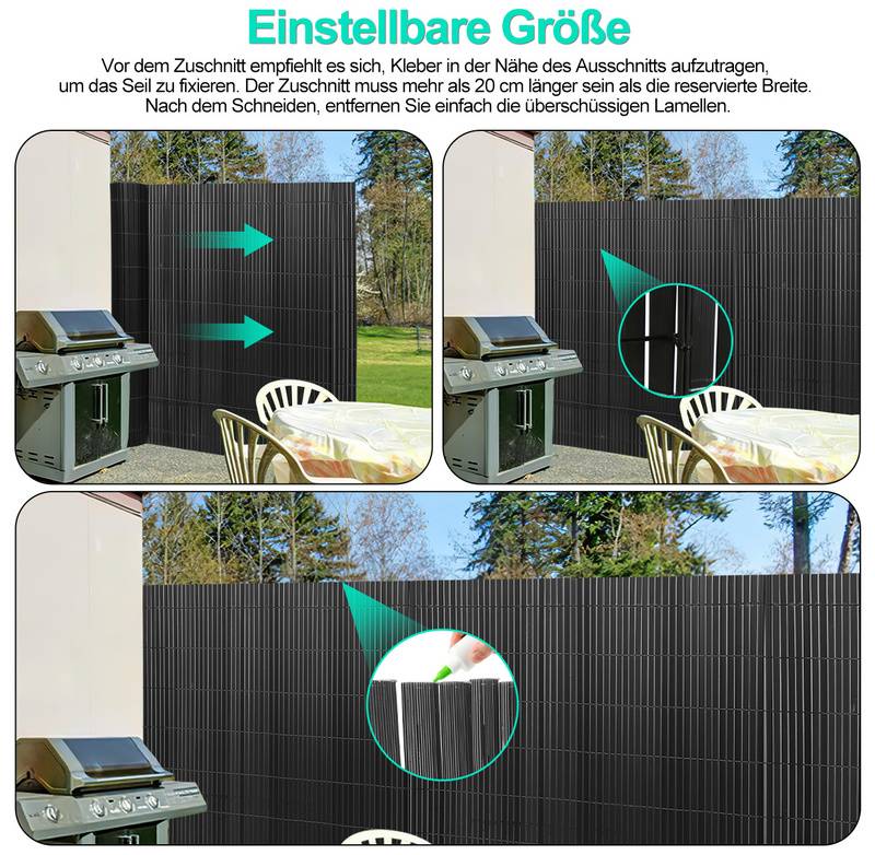 PVC Sichtschutzmatte Doppelte Verstärkung Innen, Balkon Sichtschutz mit Kabelbindern, Sichtschutzzaun Windschutz Wasserdicht ohne Bohren, Grau 1,2