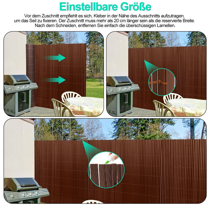 PVC Sichtschutzmatte Doppelte Verstärkung Innen, Balkon Sichtschutz mit Kabelbindern, Sichtschutzzaun Windschutz Wasserdicht ohne Bohren, Braun 1,6