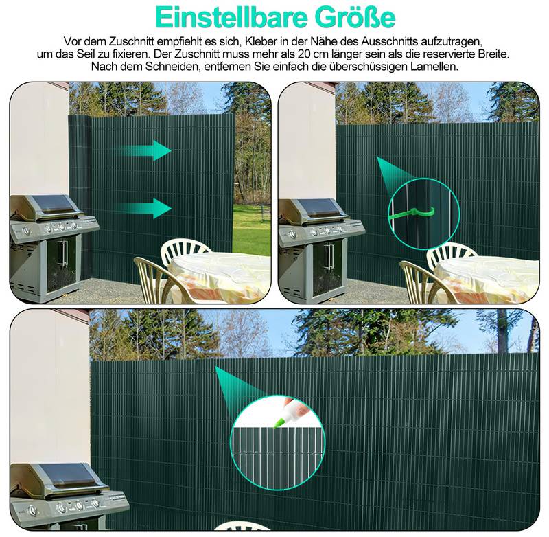 PVC Sichtschutzmatte Doppelte Verstärkung Innen, Balkon Sichtschutz mit Kabelbindern, Sichtschutzzaun Windschutz Wasserdicht ohne Bohren, Grün 1,8