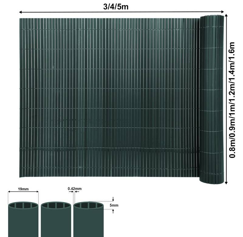 PVC Sichtschutzmatte Doppelte Verstärkung Innen, Balkon Sichtschutz mit Kabelbindern, Sichtschutzzaun Windschutz Wasserdicht ohne Bohren, Grün 1,8
