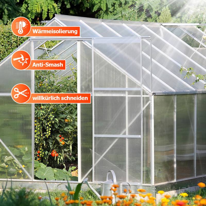 Polycarbonat Hohlkammerstegplatten - 14 Stk., 4mm dick, 121 x 60.5 cm, 10.25 m², UV-beständig, transparent - Doppelstegplatte, Gewächshausplatten