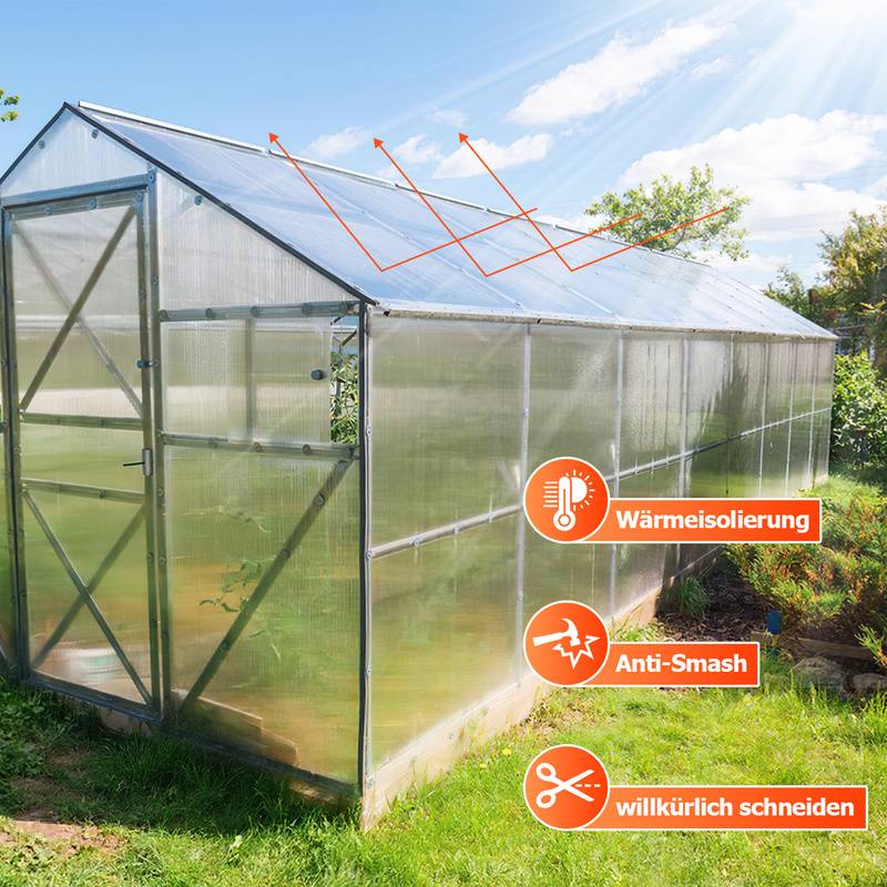 14x Polycarbonat Hohlkammerstegplatten 4mm 50x Edelstahl Gewächshausklammern 10,25 m² Doppelstegplatte 1210x605 Stegplatte Gewächshausplatte