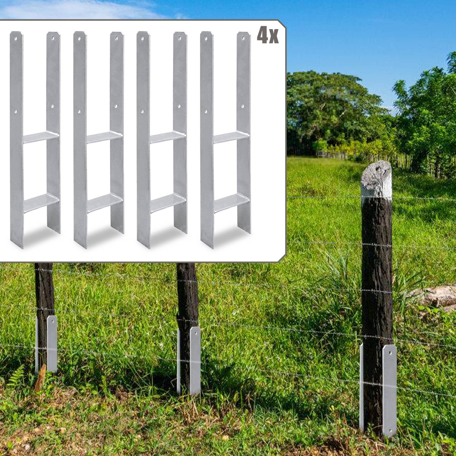 Pfostenanker 121mm 4 Stück Pfostenhalter Pfostenträger Pfostenschuhe H-Anker für Carports Pfahlbauten Wildtürme Zäune Pergola