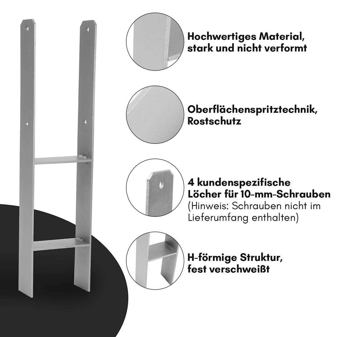 Pfostenanker 111mm 8 Stück Pfostenhalter Pfostenträger Pfostenschuhe H-Anker für Carports Pfahlbauten Wildtürme Zäune Pergola