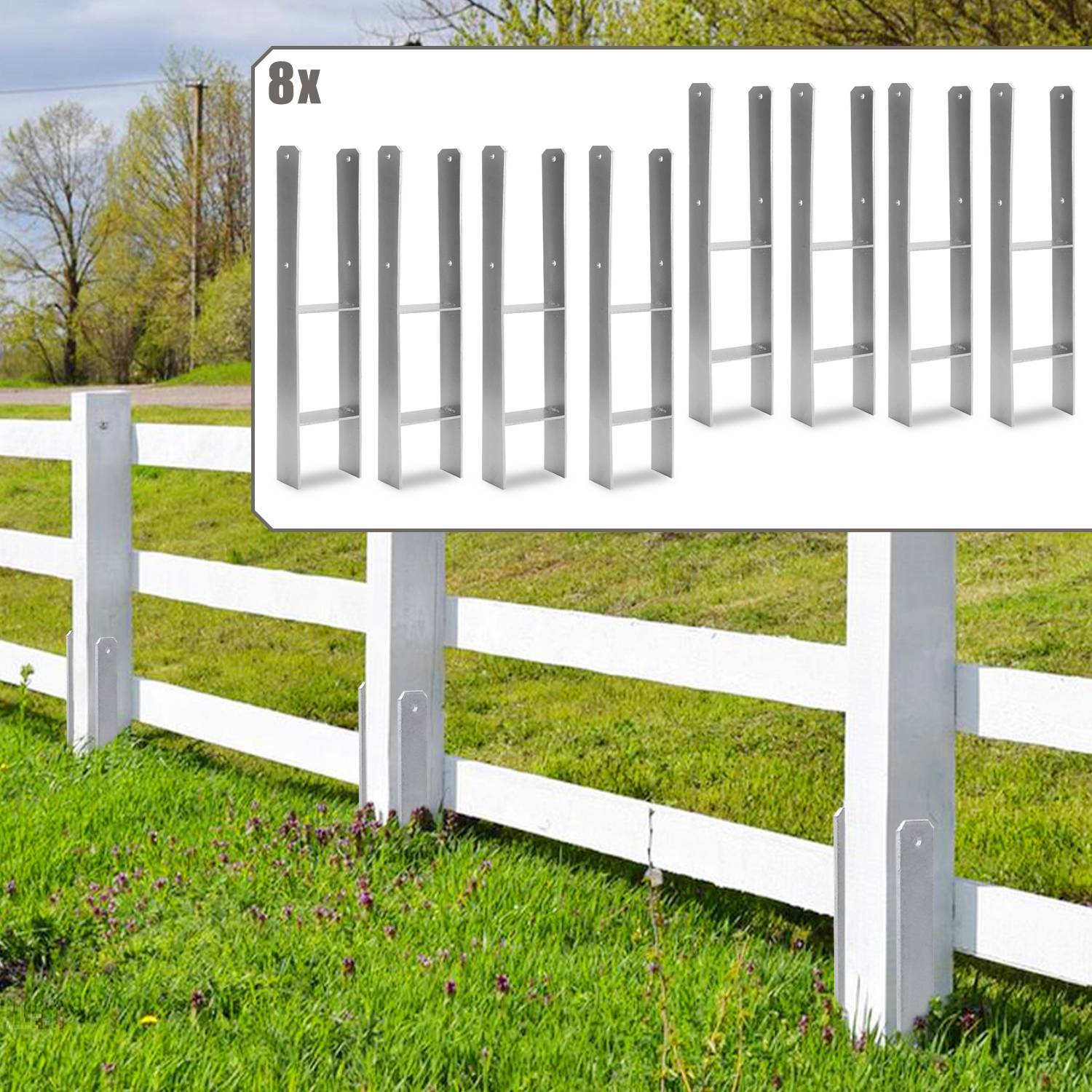Pfostenanker 91mm 8 Stück Pfostenhalter Pfostenträger Pfostenschuhe H-Anker für Carports Pfahlbauten Wildtürme Zäune Pergola