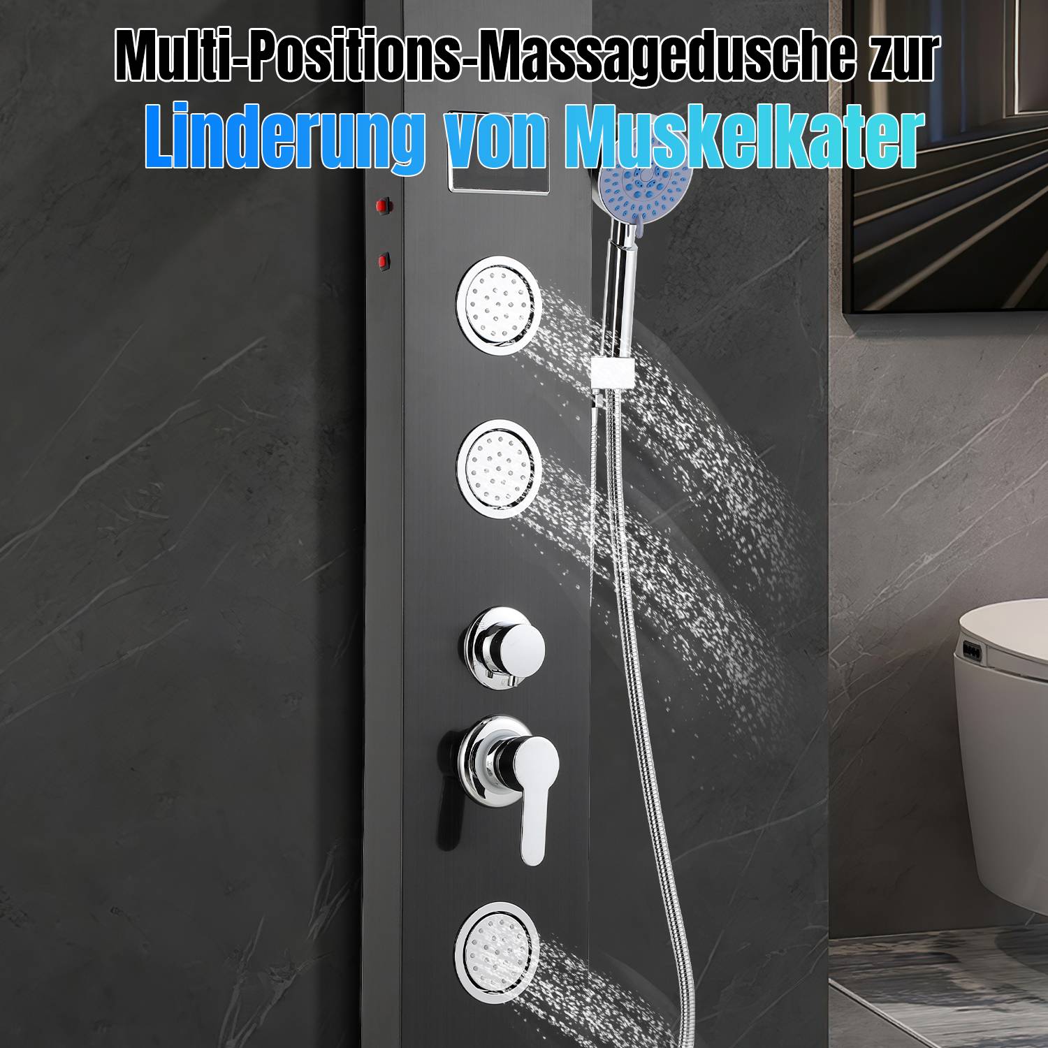 Duschpaneel für Badezimmer Hydromassagen Duschsystem Regendusche Multifunktionales Duschpaneel 5 große Massagedüsen Duschsäule, Schwarz
