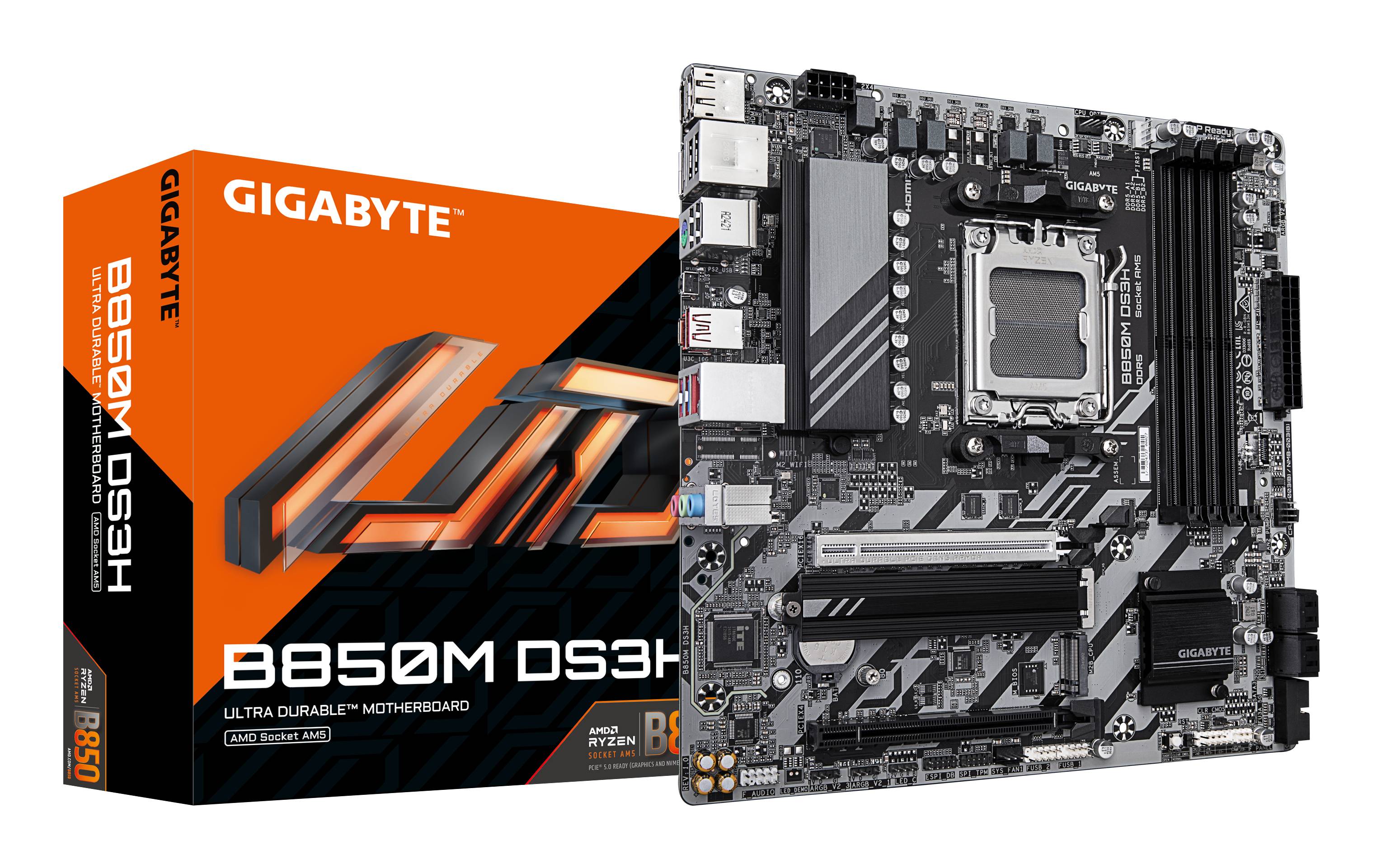 Gigabyte B850M DS3H - Motherboard - micro ATX - Socket AM5 - AMD B850 Chipsatz - USB-C 3.2 Gen 1, USB 3.2 Gen 2, USB 3.2 Gen 1 - 2.5 Gigabit LAN