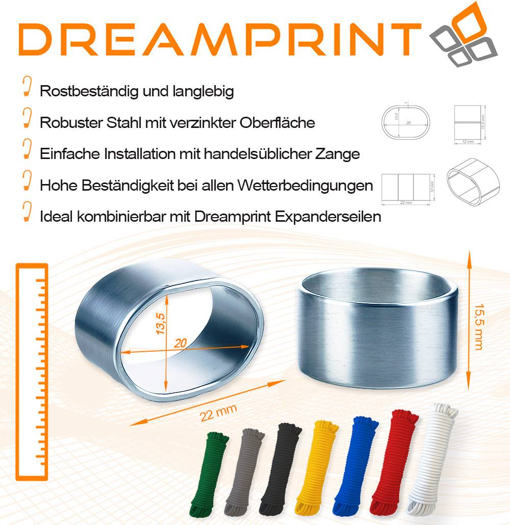 Dreamprint 10x Würgeklemme 12mm Klemme Pressklemme Expanderseil Planenseil Gummiseil Seil Seilklemme Stahl verzinkt