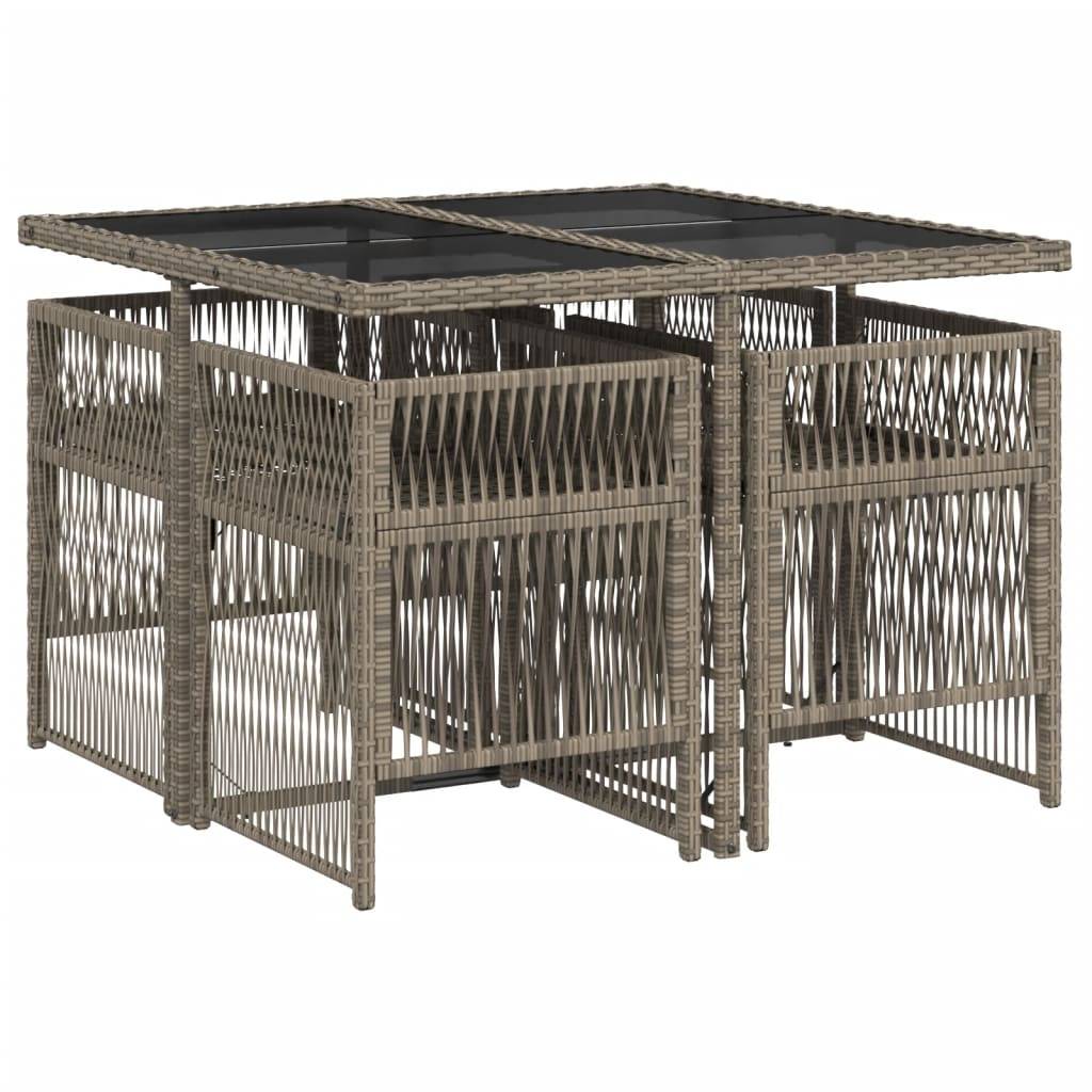vidaXL 5-tlg. Garten-Essgruppe mit Kissen Grau Poly Rattan