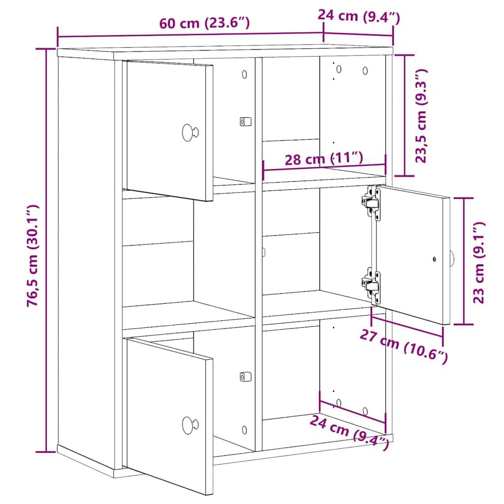 vidaXL Bücherregal Braun Eichen-Optik 60x24x76,5 cm Holzwerkstoff