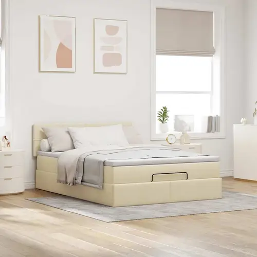vidaXL Ottomane Bett mit Matratze & LEDs Creme 140x200 cm Stoff vidaXL Ottomane Bett mit Matratze & LEDs Creme 140x200 cm Stoff