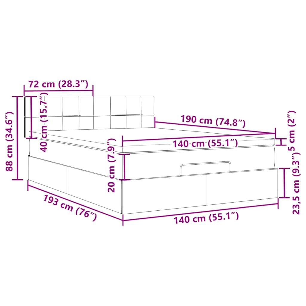 vidaXL Ottoman-Bett mit Matratze & LEDs Rosa 140x190 cm Samt