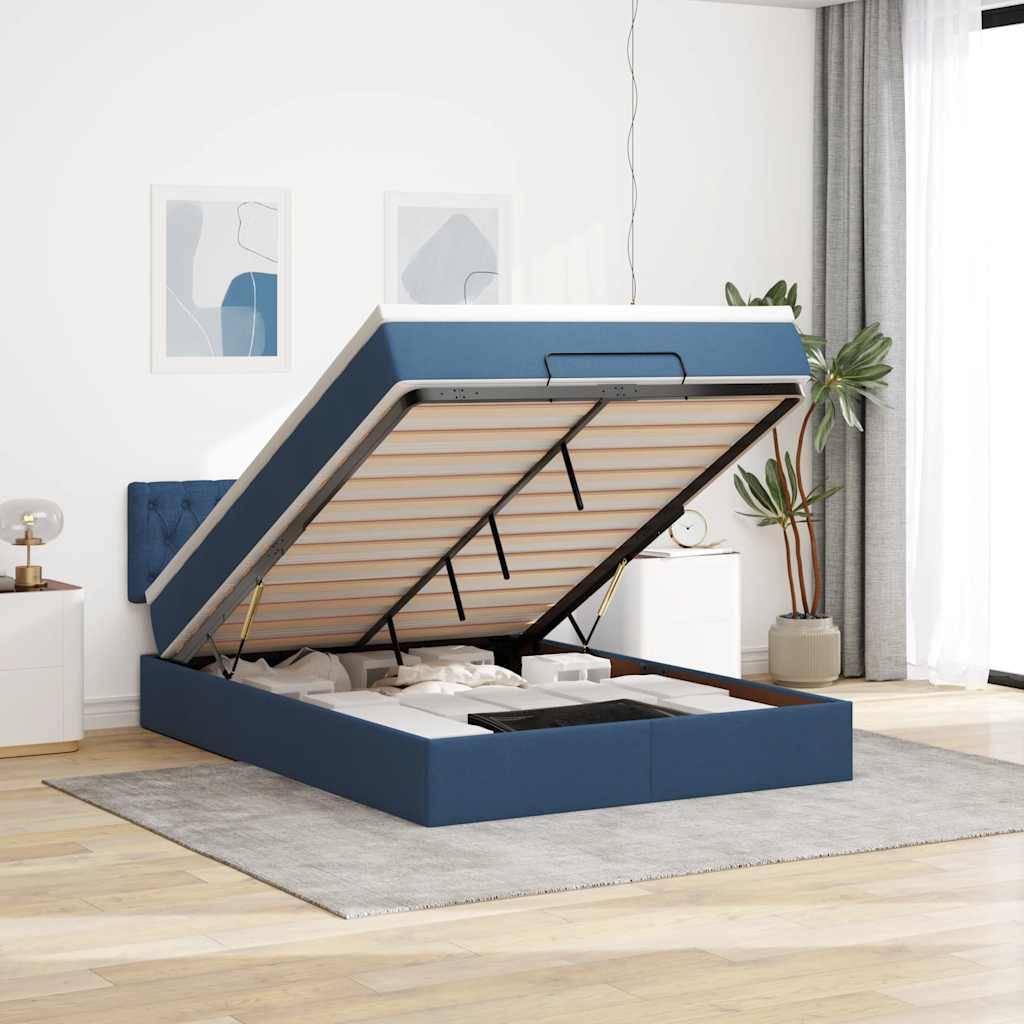 vidaXL Ottoman-Bett mit Matratze Blau 140x190 cm Stoff